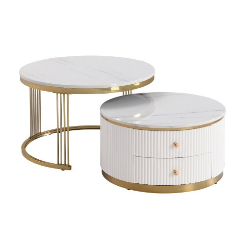 Modern 2-piece White Circular Nested Coffee Table