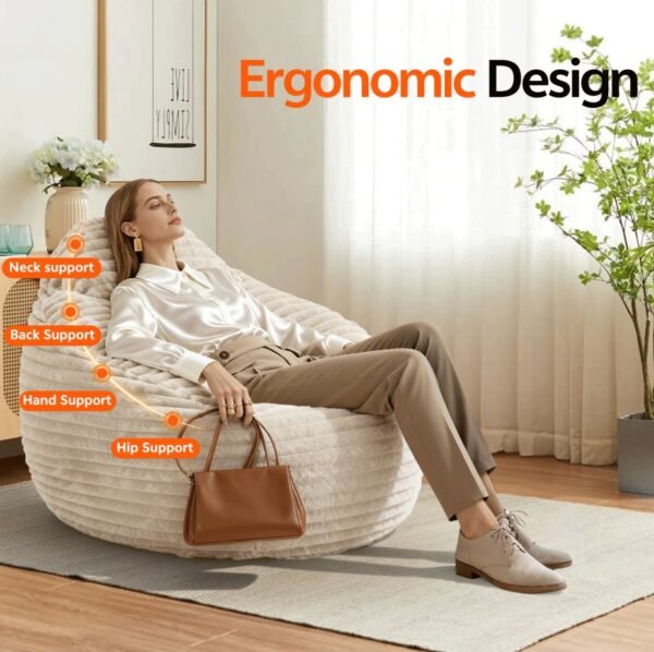Bean Bag Chair For Adults, Foam Filled Furniture With Soft Removable Cover