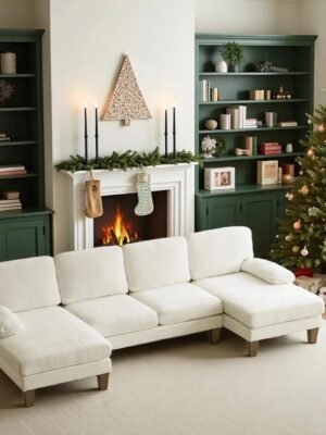 U-shaped Combination Sofa, Double Lounge Chair, Chenille Fabric 4-seat Living Room Furniture