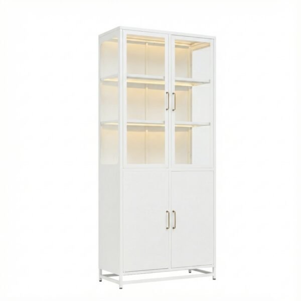 76.75  Tall Display Cabinet, With Glass Doors And LED Lights,