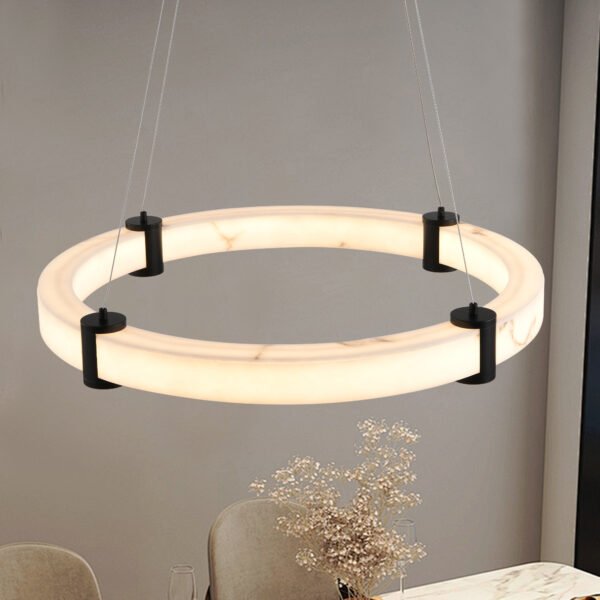 0de5405c-8f19-4eba-9b88-fb2bb0fe78d0.jpg Modern LED Pendant Light, 24-Inch Round Hanging Chandelier With Adjustable Height,
