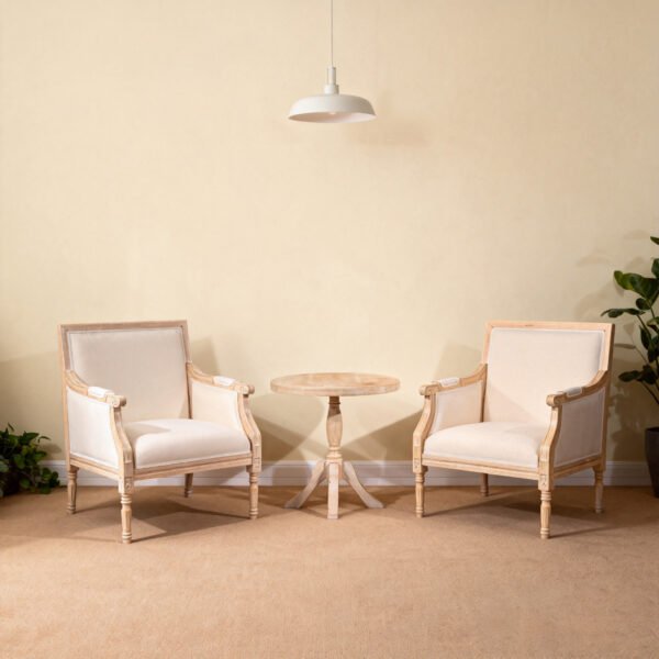 French Accent Chair Traditional Wood Frame Linen Upholstery Distressed Finish Home Decor, Single