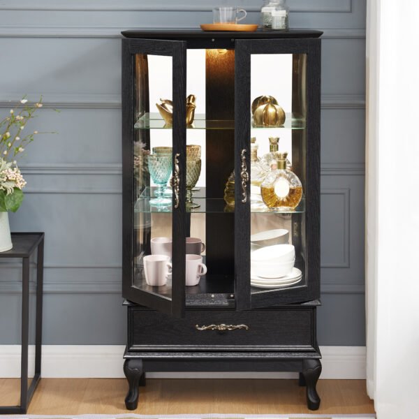 0ff96c91-4c75-4c55-a588-c7d266a29c4e.jpg Lighted Curio Cabinet With Glass Doors And Adjustable Shelves 2 Door Wine Cabinet Display