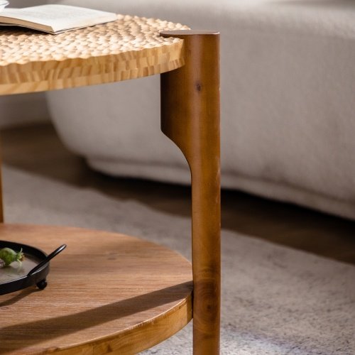 Round Coffee Table With Solid Wood For Living Room,