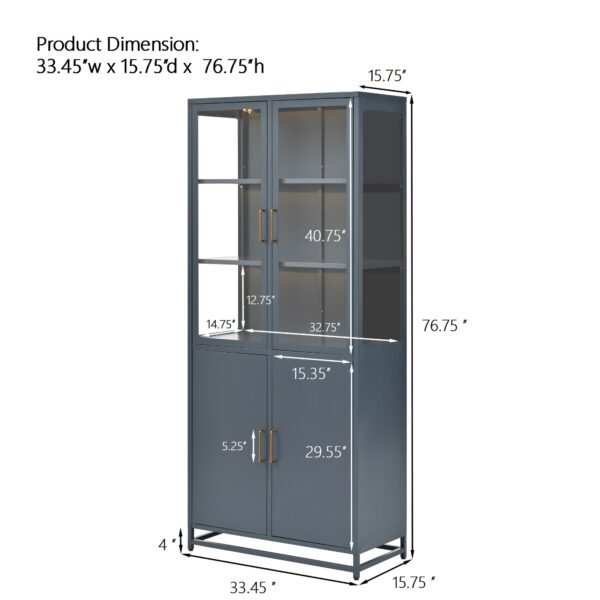 76.75  Tall Display Cabinet, With Glass Doors And LED Lights,