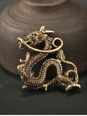 Chinese Dragon Brass Figurines Keychain Pendant Home Car Feng Shui Decor