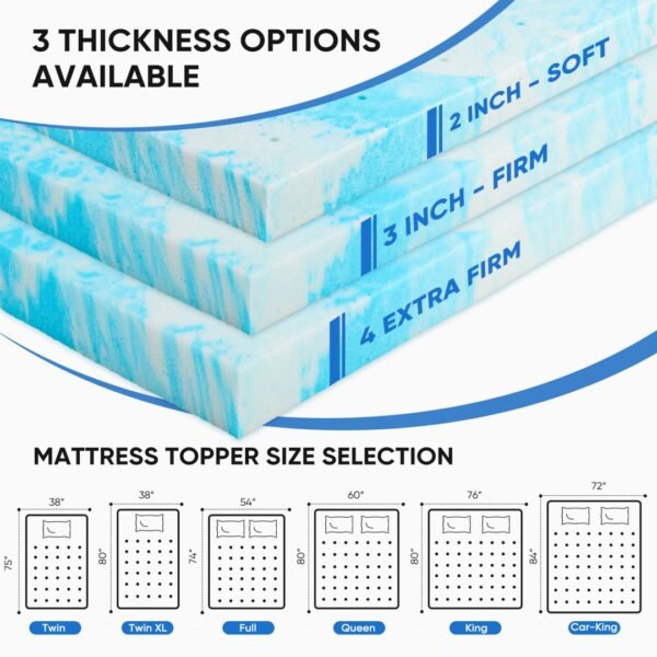 Memory Foam Mattress Topper With Cooling Gel, Pressure Relief & Breathable Comfort Bed Topper