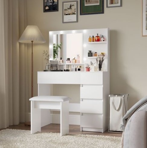 Vanity, Makeup Vanity Desk Set With Mirror & Light
