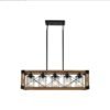 32 Inch Walnut Industrial Rectangle Pendant Light, No Bulbs