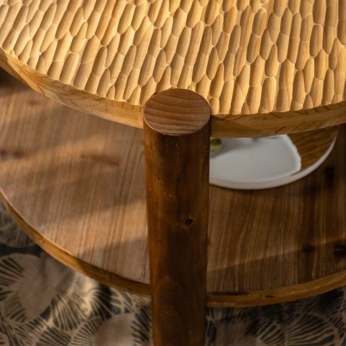 Round Coffee Table With Solid Wood For Living Room,