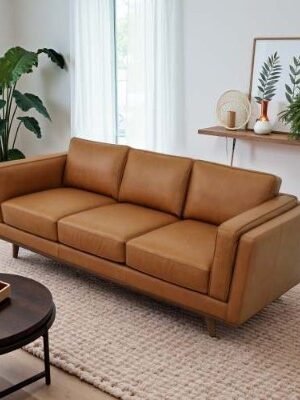 Chase Mid Century Modern Genuine Leather Sofa