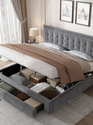 Upholstered Bed King Size Bed 5ft 150x200cm Velvet Fabric