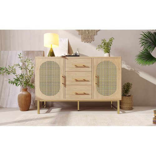 Rattan Sideboard Storage Cabinet With 2 Doors 3 Drawers