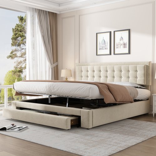 3006818e-3907-4577-ad12-b565fab34615.jpg Upholstered Bed King Size Bed 5ft 150x200cm Velvet Fabric