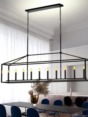 10 Lights Farmhouse Black Chandelier Rectangular Linear Pendant Lighting