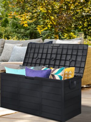 Pure Black Courtyard Storage Box With Two Wheels