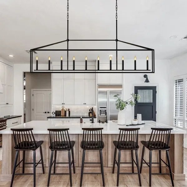 10 Lights Farmhouse Black Chandelier Rectangular Linear Pendant Lighting
