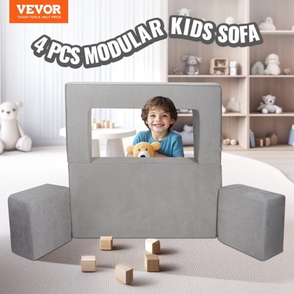4Pcs Modular Kids Play Couch, Grey