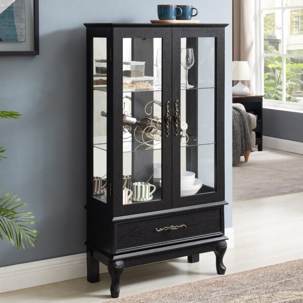 4310d8aa-b55f-43d8-9721-59a33b79a658.jpg Lighted Curio Cabinet With Glass Doors And Adjustable Shelves 2 Door Wine Cabinet Display