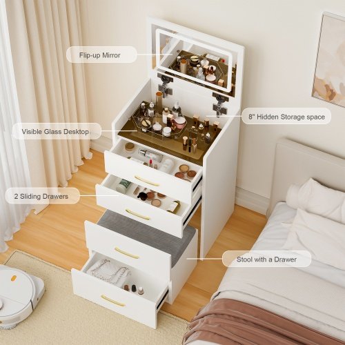 44863e8a-5182-4f9f-b7b9-bebbc72d919b.jpg 3 In 1 Vanity Desk With Open Top Mirror,
