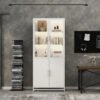 76.75  Tall Display Cabinet, With Glass Doors And LED Lights,
