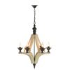6 - Light Wood Chandelier With Adjustable Chain , Bulb Not Included
