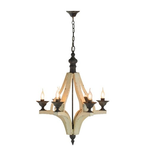 6 - Light Wood Chandelier With Adjustable Chain , Bulb Not Included