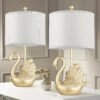 Two-piece Set Of Table Lamps Golden Brass Swan