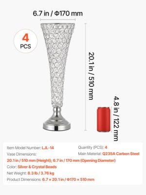 4 PCS Crystal Wedding Flower Vase