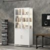 76.75  Tall Display Cabinet, With Glass Doors And LED Lights,