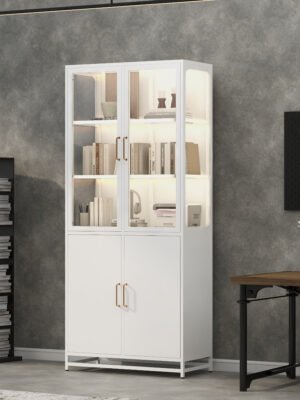 76.75  Tall Display Cabinet, With Glass Doors And LED Lights,