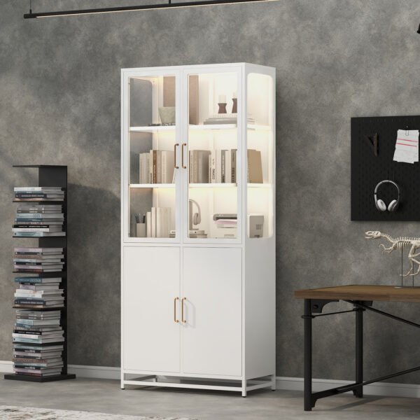 76.75  Tall Display Cabinet, With Glass Doors And LED Lights,