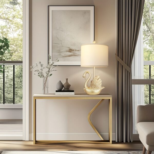 Two-piece Set Of Table Lamps Golden Brass Swan