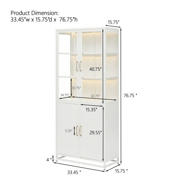 76.75  Tall Display Cabinet, With Glass Doors And LED Lights,