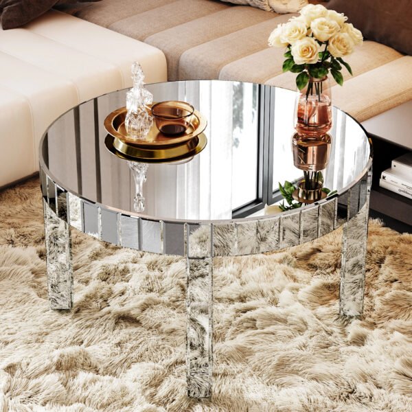 5865ecff-6605-49fe-975e-43bca2c68ca1.jpg Dazzling Sliver Round Coffee Table With Fluted Mirror Design
