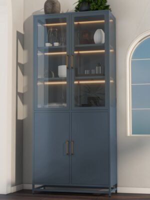 76.75  Tall Display Cabinet, With Glass Doors And LED Lights,