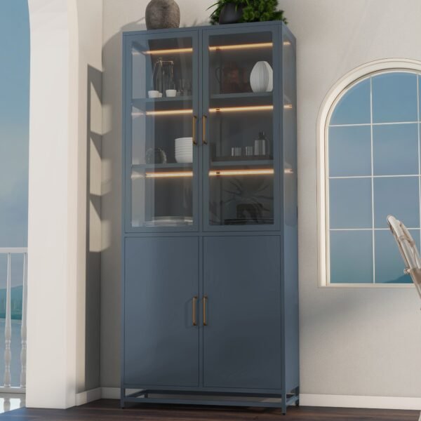 76.75  Tall Display Cabinet, With Glass Doors And LED Lights,
