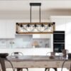 32 Inch Walnut Industrial Rectangle Pendant Light, No Bulbs