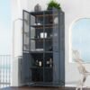 76.75  Tall Display Cabinet, With Glass Doors And LED Lights,