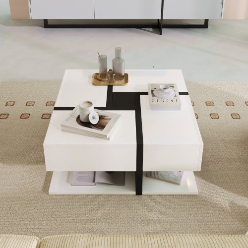 Coffee Table, Table With 4 Drawers, 78x78x36cm