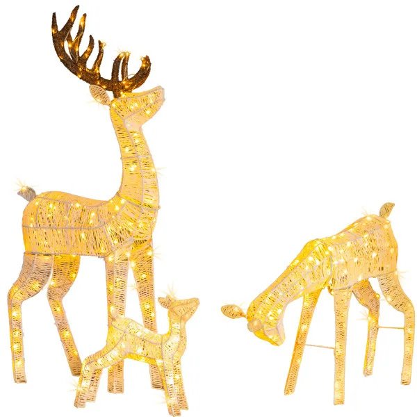 3-Piece Lighted Christmas Reindeer Family Set Outdoor Decorations,