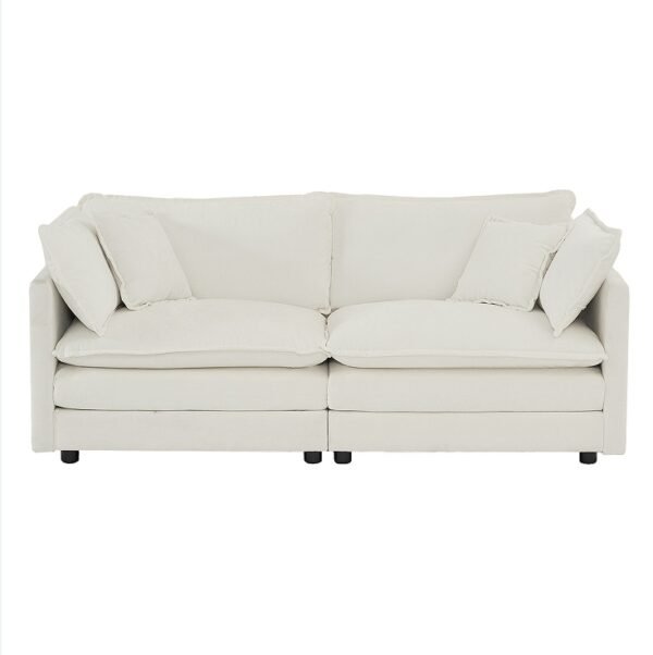 Modern Fabric Double Sofa With 4 Pillows