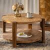 Round Coffee Table With Solid Wood For Living Room,