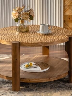 Round Coffee Table With Solid Wood For Living Room,