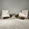 French Accent Chair Traditional Wood Frame Linen Upholstery Distressed Finish Home Decor, Single