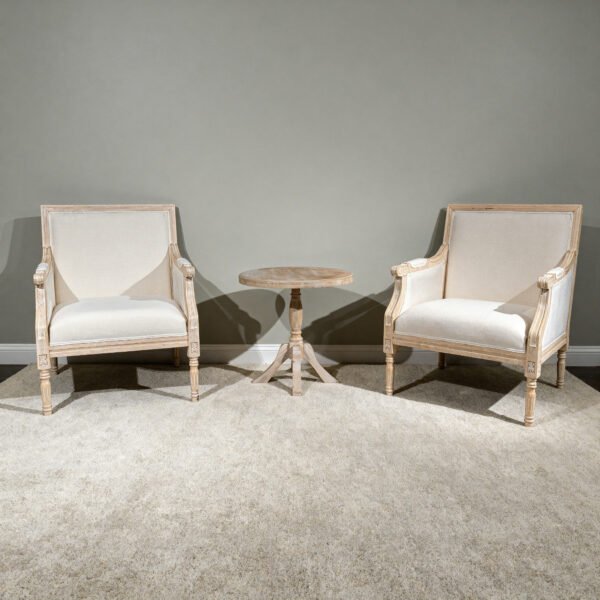 French Accent Chair Traditional Wood Frame Linen Upholstery Distressed Finish Home Decor, Single