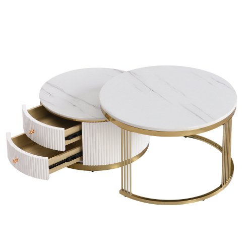 Modern 2-piece White Circular Nested Coffee Table