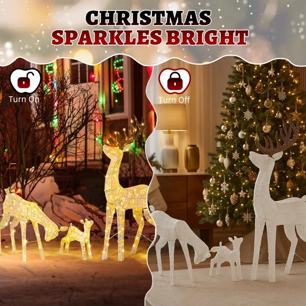 3-Piece Lighted Christmas Reindeer Family Set Outdoor Decorations,