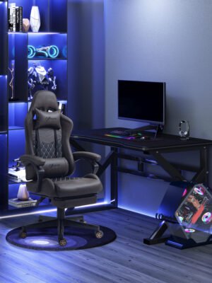 Racing Gaming Chair Diamond PU Leather Office Gamer Chair High Back Swivel Recliner with Footrest