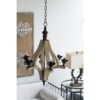 6 - Light Wood Chandelier With Adjustable Chain , Bulb Not Included